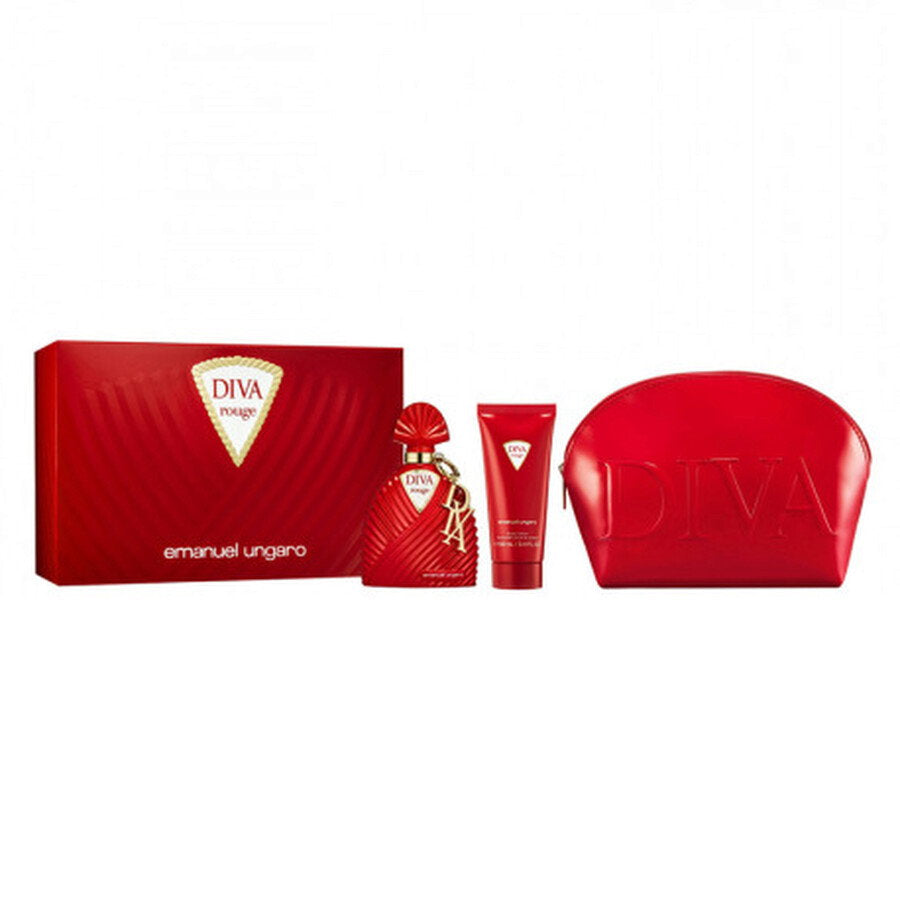 Set Emanuel Ungaro: Diva Rouge, GWP Textile Pouch, Red + Diva Rouge, Body Lotion, Body, 100 ml + Diva Rouge, Eau De Parfum, For Women, 100 ml