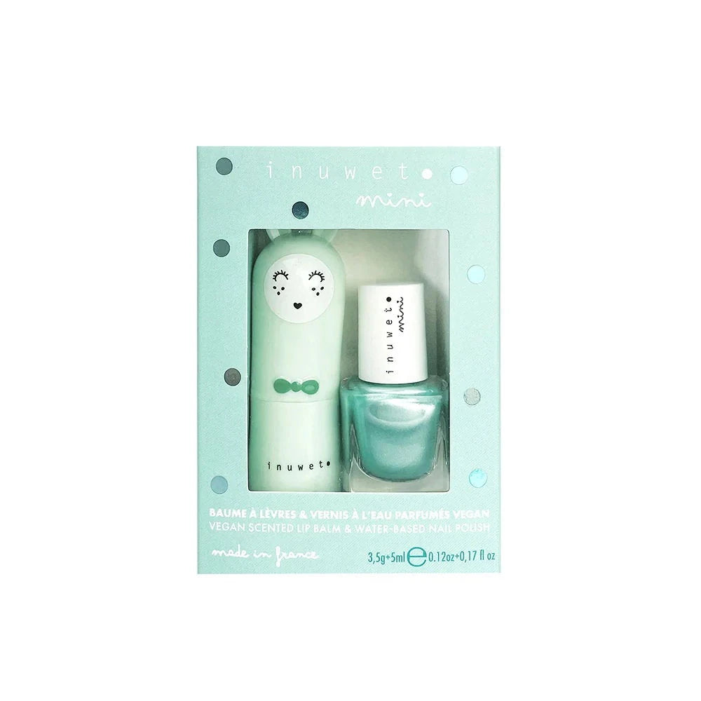 Setti Inuwet: Inuwet, kynsilakka, Turquoise Is A Siren, 5 ml *Miniature + Bunny Fruity, kosteuttava & hoitava, huulivoide, 3.5 g